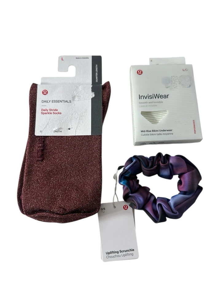 New Bundle Of 3 Lululemon Accessories Large Socks Bikini Underwear Scrunchie - Image 1 of 4