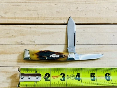 NAVAJA RÍGIDA EE. UU. GUNSTOCK JACK # 051 REFUERZOS INCLINADOS Y ESTRIADOS HUESO JIGGED STAG Foto 1 de 4