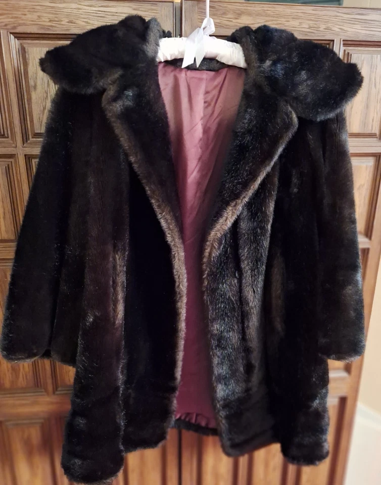 Abrigo Chaqueta Tissavel Genuino Piel Simulada por Lepshire Marrón Oscuro Cuello Grande Foto 1 de 4