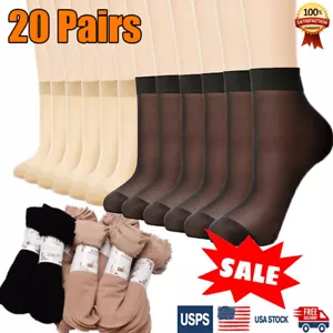 20 Pairs Women's Ankle High Gloss Nylon Socks Ultra Thin Transparent Silk Socks - Picture 1 of 18