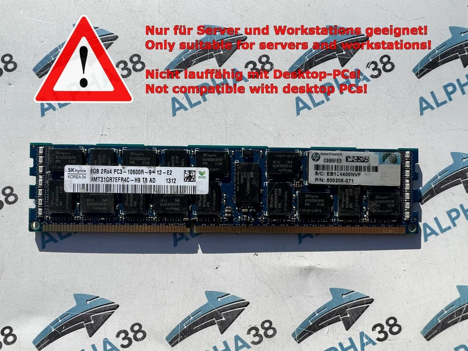 SK Hynix 8 GB DDR3-1333 PC3-10600R HMT31GR7EFR4C-H9 CL9 2Rx4 ECC Server RAM - Image 1 of 1
