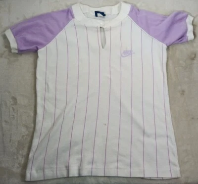Nike Woman's Sport Style Shirt Short Sleeve Size M Purple Stripes VTG Stained Foto 1 de 4