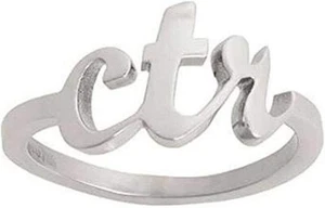 Anillo CTR medio cursivo de acero inoxidable talla 4-10 J102 unisex un momento en el tiempo - Imagen 1 de 10