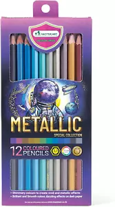 Metallic Colored Pencils 12 Colors for Kids and Adults Coloring - Picture 1 of 8