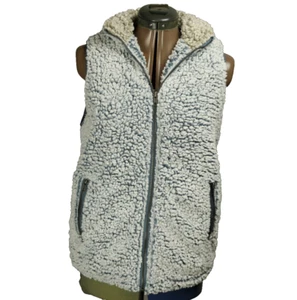 Thread & Supply Full Zip Sherpa Fleece Vest Zip Pockets Mock Neck Gray S - Picture 1 of 20
