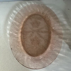 JEANNETTE FLORAL POINSETTIA PINK DEPRESSION GLASS OVAL PLATTER 11" 1930S - Picture 1 of 10
