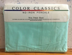 Sábana de cama vintage Westpoint Pepperell verde percal verde pastel doble paquete - Imagen 1 de 3