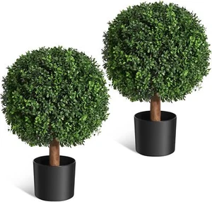 24 Inch Artificial Topiary Boxwood Ball Trees Set of 2 Faux Boxwood Home Decor - Picture 1 of 7
