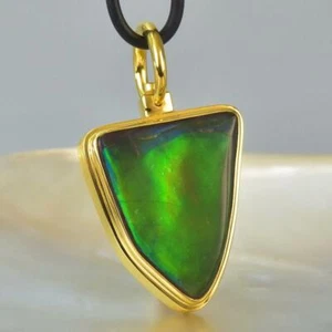 Pendant RARE Ammolite Ammonite, Diamond & 18K Gold Vermeil Sterling 13.71 g - Picture 1 of 12