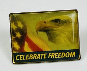 Celebrate Freedom Pin Vintage Eagle & Flag Gold Tone - Picture 1 of 4