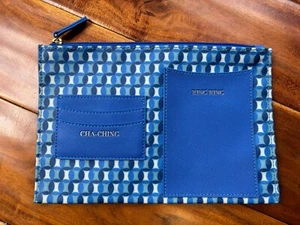 NWOT Cha Ching Ring Ring Blue Gold-Tone Hardware Travel Cosmetic Bag 10" x 7" - Picture 1 of 5