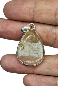 Golden Rutile Pendant, Rutilated Quartz, Sterling Silver, Pear Shaped, 34 Carats - Picture 1 of 8