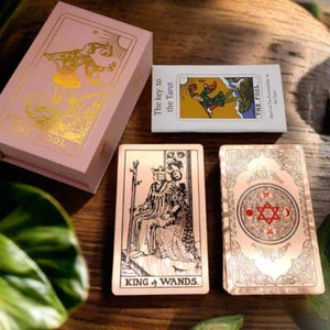 Jeu de tarot feuille d'or rose + cartes plastique premium + guide + boîte cadeau - Photo 1 sur 11