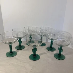 Libby Cactus Margarita Glasses Hand Blown Green Stem 8 oz Set of 7 - Picture 1 of 6