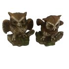 2 Vintage Ceramic Owls On Logs Brown/Multi 4.5?