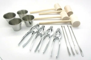 Crab Feast Seafood Shellfish Tools Cracker, Mallet, Crab Pick & Knife Set of 16 - Picture 1 of 3