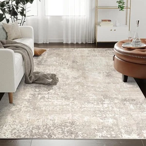 Art&Tuft Washable Rug, Anti-Slip Abstract Area Rug 5x7, Stain Resistant - Sand - Picture 1 of 6