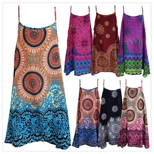 New Women Mini Dress Summer Boho Bohemian Tunics Beach Cover Hippy Rayon TD - Picture 1 of 25