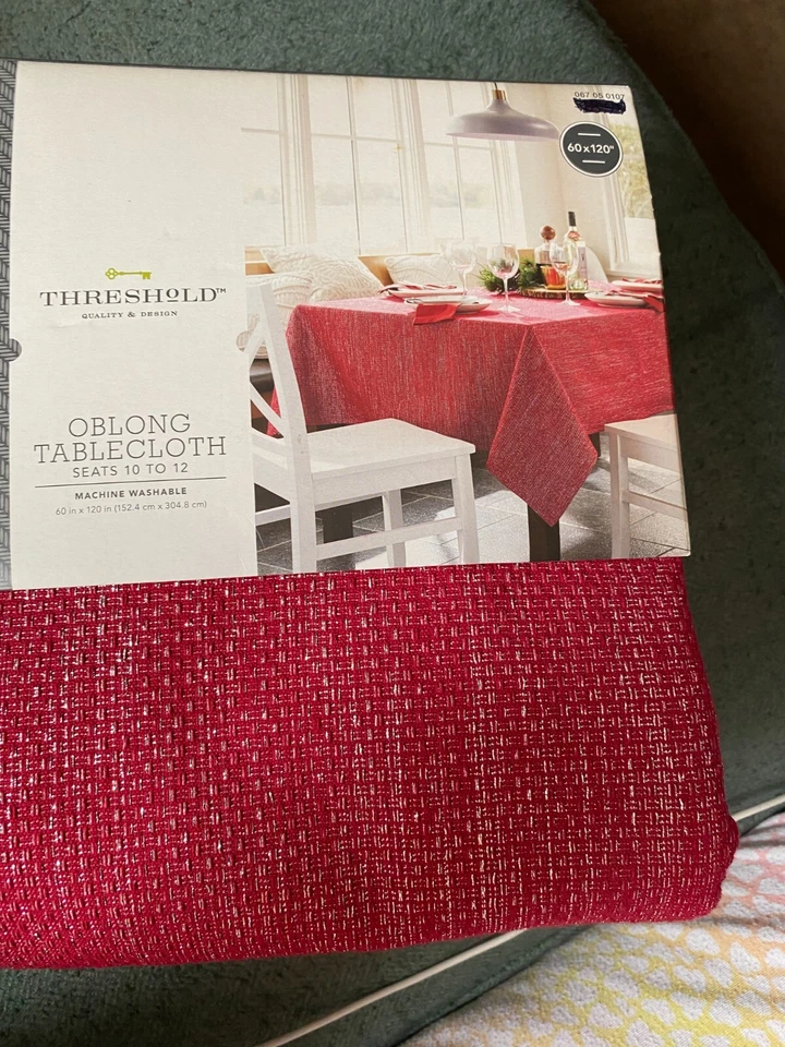 Threshold Oblong Tablecloth Red Silver Metallic Weaved Cover 60 x 104 New - Image 1 of 1