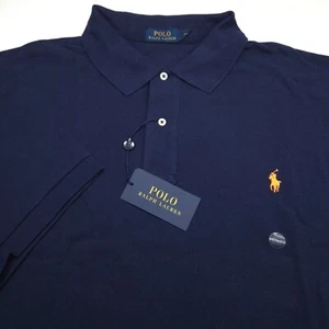 POLO RALPH LAUREN SHIRT -3XB BIG 3XL- NAVY BLUE MESH PIQUE NEON ORANGE PONY GOLF - Picture 1 of 9