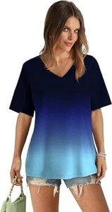 Aokosor Womens V Neck Short Sleeve T Shirts Summer Tops 2025 Casual Loose Tees - Picture 1 of 5