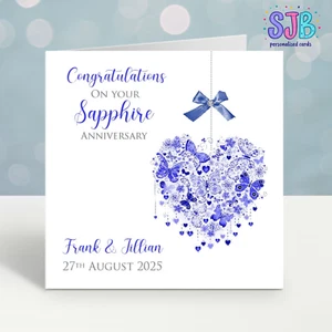 65th Anniversary Card, Personalised, Blue Sapphire Wedding Anniversary Card - Picture 1 of 3
