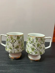 Vintage Japan Mug Set 2 Hand Painted Gold Gilded Marked - Picture 1 of 5