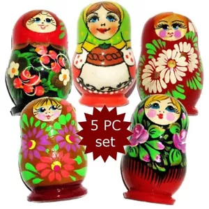 5er Set zufällige Blumenmuster Holz russische Nestpuppe Stil Kühlschrankmagnete - Bild 1 von 1