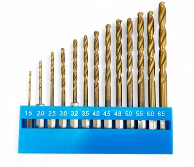 13pc TITANIUM COATED HSS DRILL BIT SET 1/4" HEX SHANK 1.5-6.5mm BITS HIGH SPEED - Image 1 of 4