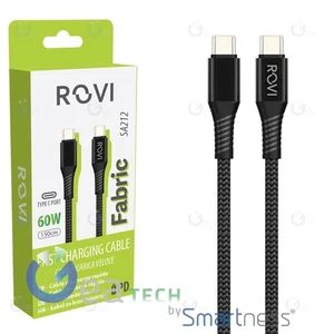 ROVI FABRIC SA212 CAVO RICARICA IN TESSUTO DA USB-C A USB-C 1,5M 60W NERO - Imagen 1 de 3