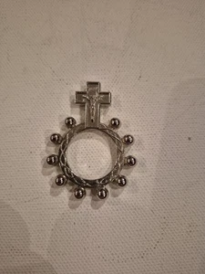 Anello rosario crocifisso tono argento dito corona cattolica spine nuovo - Foto 1 di 5