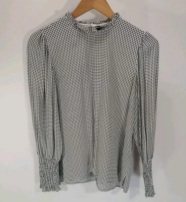 Blusa Zara Mujer Negra/Blanca Pata de Gallo Volantes Cuello XS Foto 1 de 3