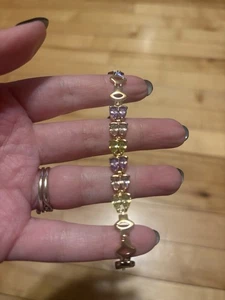 Mixed Gemstone Butterfly Gold Metal Tennis Bracelet  - Picture 1 of 2