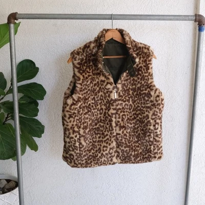 Chaleco reversible vintage Guess para mujer mediano imitación piel de leopardo estampado animal Foto 1 de 4