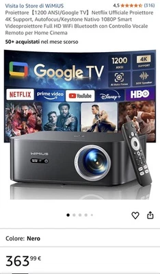 WiMiUS Proiettore [Netflix Ufficiale/Dolby/Autofocus] Smart Proiettore 4K - Immagine 1 di 4