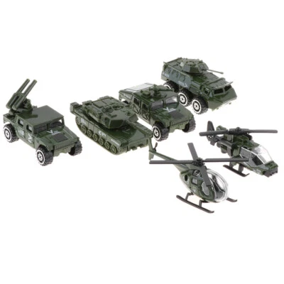 6 in 1 Assorted 1/87 Metal   Vehicle Model Kids Tank Jeep Army Toys - Immagine 1 di 4