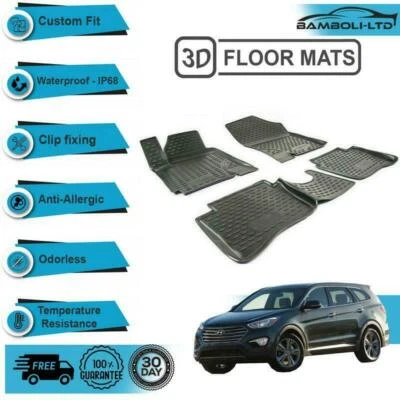 4 Pcs 3D Design 3D Floor Mats FIT FOR Hyundai Santa Fe 2012-2018 (Black) Foto 1 de 4
