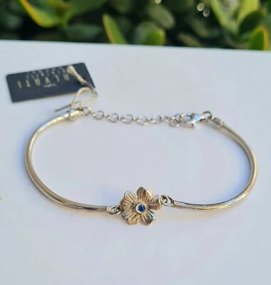 Bracciale semirigido Flores in Argento 925 con Fiore e zircone BLU - Immagine 1 di 4