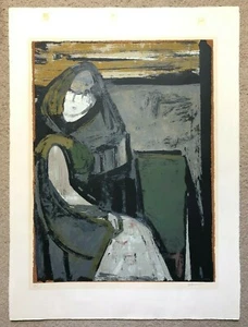 Zvi Mairovich Signed Limited Edition Print Seated Woman w/Veil 30x22 Israeli Art - Picture 1 of 12