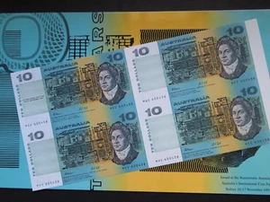 (1991) $10 - Uncut Block of 4 - Fraser/Cole NPA Folder Sydney. Black Overprint - Imagen 1 de 7