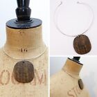 Mid Century Choker Necklace Wooden Pendant Silver Tone Band Vintage 1960s 1970s