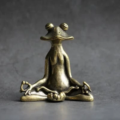 Meditation Frog Statue Brass Desktop Decor Zen Ornament Incense Holder 5x5cm - Image 1 of 4