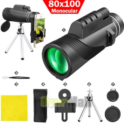 80X100 Monocular Binoculars With Night Vision BK4 Prism High Power Waterproof - Image 1 of 4