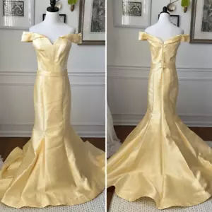 NWOT Helin Haute Couture Abiye Yellow Off Shoulder Formal Mermaid Gown Dress 42 - Picture 1 of 10