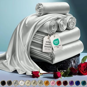 Satin Sheets Queen Set 6pcs - Genuine and Luxurious Silk Touch Satin Sheets Quee - Picture 1 of 8