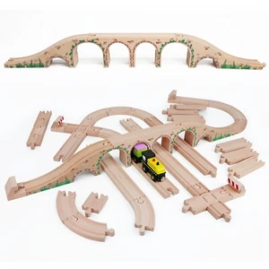 47pc Wooden Train Track Set with 2 Trains Compatible Major Brands Kids Toy - Picture 1 of 6