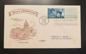 1945 100th Anniversary of Texas Statehood FDC Cover 938 Austin TX to Missouri - Picture 1 of 2