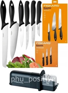 JUEGO DE CUCHILLOS ESENCIALES FISKARS, 6 CUCHILLOS DE COCINA + AFILADOR DE CUCHILLOS, JUEGO DE CUCHILLOS, EMBALAJE ORIGINAL - Imagen 1 de 7