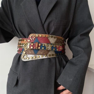 Women Retro Rivet Elastic Waist Belt Punk Wide Waistband for Party Dress Jacket - Picture 1 of 5