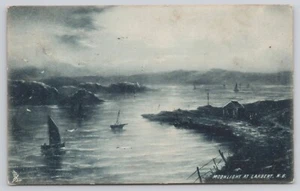 Moonlight at Larbert Scotland Sailboats Tuck's 1908 Postcard - Picture 1 of 2